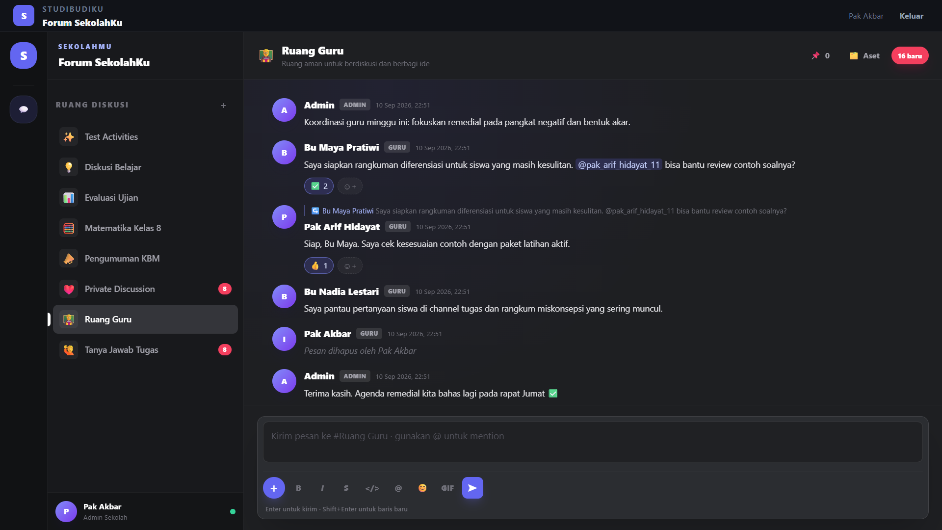 Tampilan Forum Sekolah di StudiBudiKu